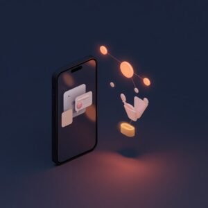 Business Lead System plan: a smartphone with chat bubbles and glowing lead connections on a navy background