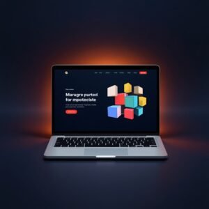 Smart Website plan: a laptop showing a clean modern website on a navy background with an orange glow